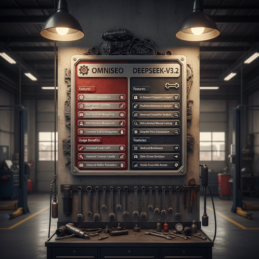 OmniSEO vs. DeepSeek-V3.2: Auto Shop Local Pack Truths OmniSEO vs. DeepSeek-V3.2: Auto Shop Local Pack Truths: Infographic comparing the features and usage benefits of OmniSEO and DeepSeek-V3.2 for an auto shop. | innovAIt Media