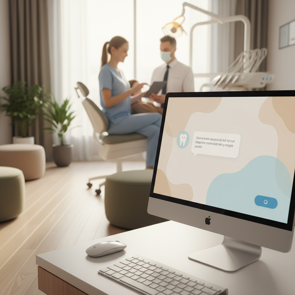 Pediatric Dentistry's Silent Killer: Is Your Pricing Driving Patients Away? Pediatric Dentistry's Silent Killer: Is Your Pricing Driving Patients Away?: Professional photo of an AI-powered chat interface on a computer screen in a modern dental office, s | innovAIt Media
