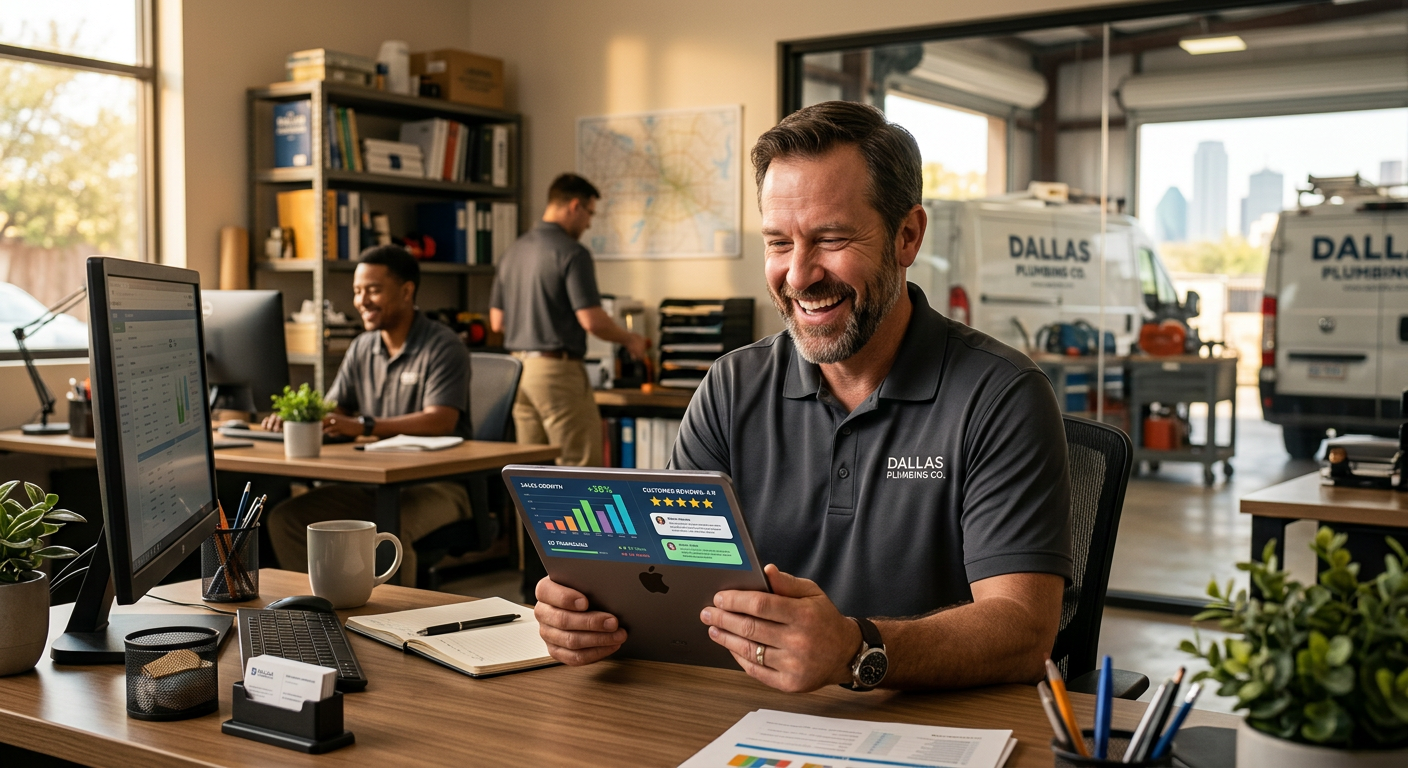 Plumbing Company business owner seeing AI marketing results in Dallas, Texas Plumbing Company business owner seeing AI marketing results in Dallas, Texas