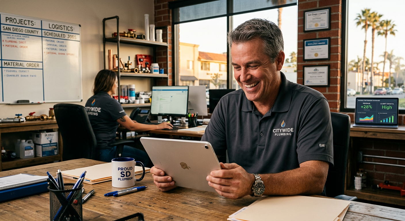 Plumbing Company business owner seeing AI marketing results in San Diego, California