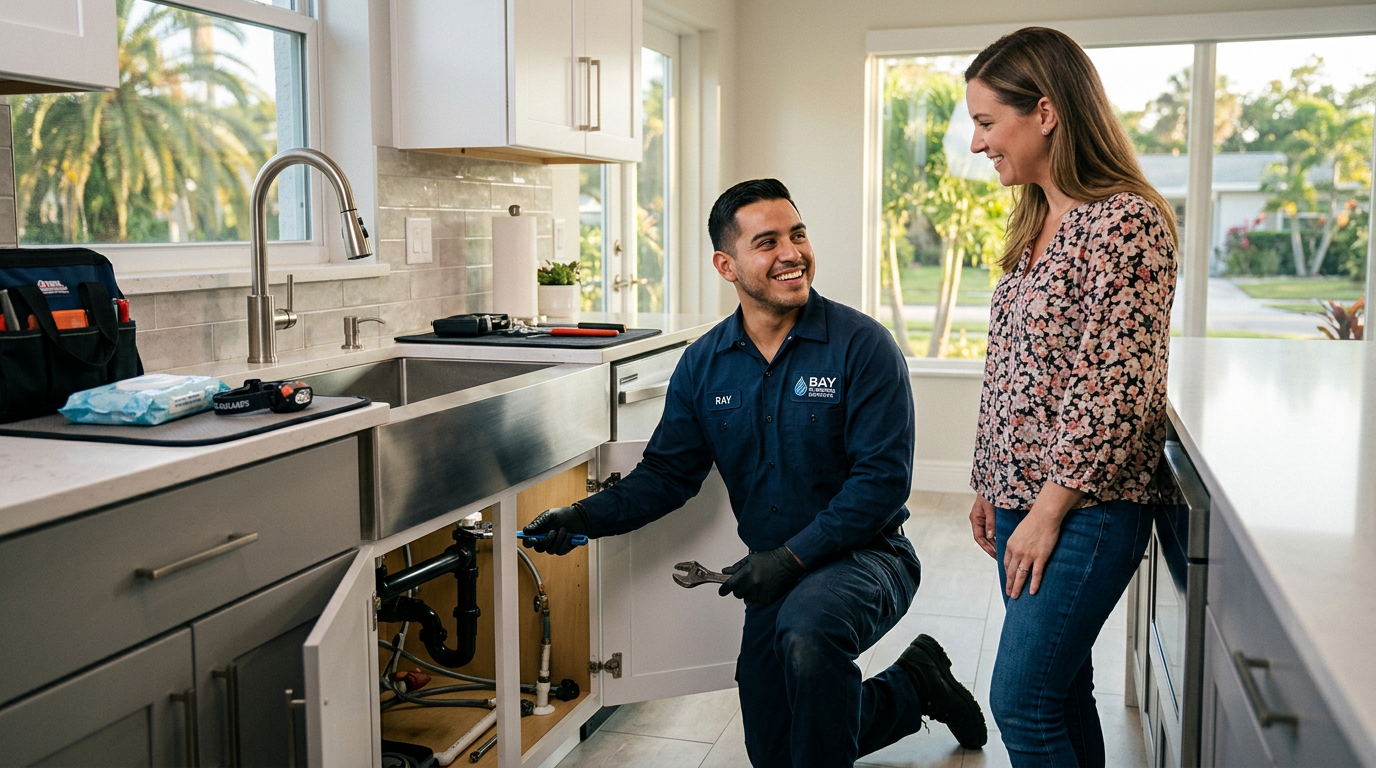 plumbing professional helping a customer in Tampa, Florida