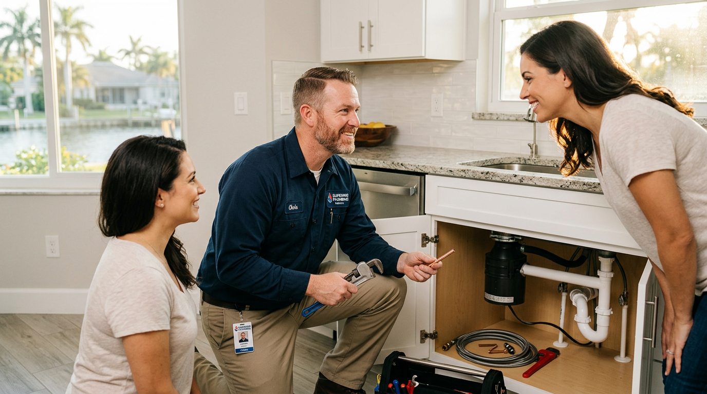 plumbing professional helping a customer in Tampa, Florida