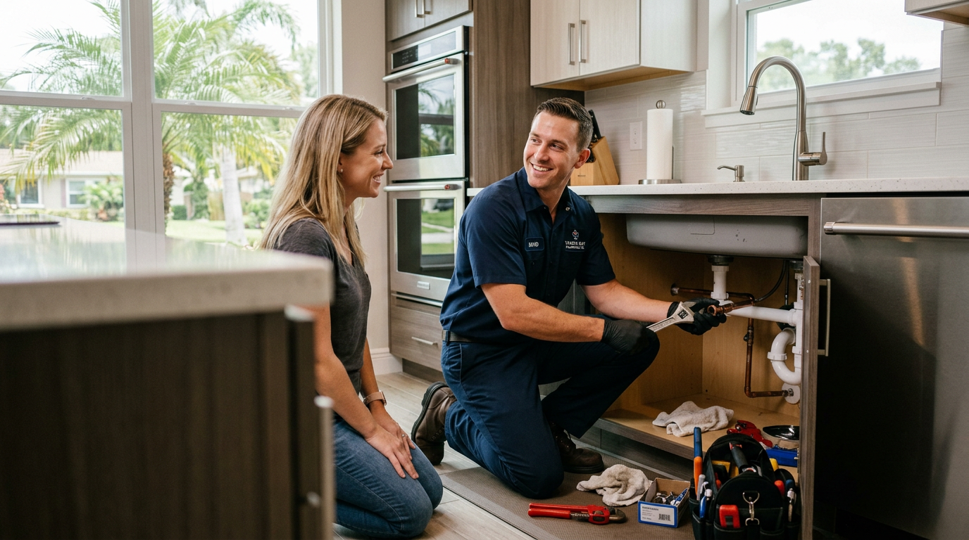 plumbing professional helping a customer in Tampa, Florida