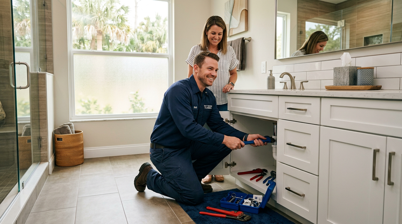 plumbing professional helping a customer in Tampa, Florida