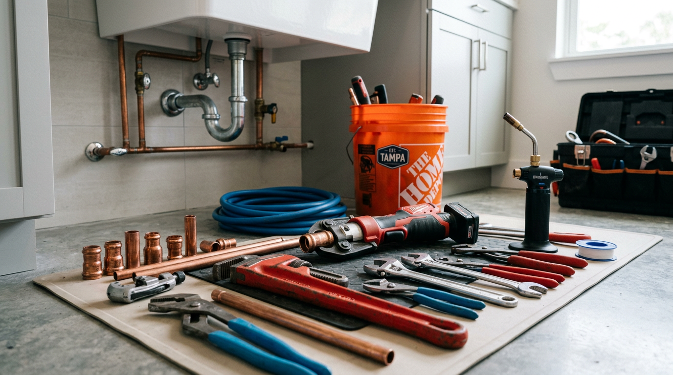 plumbing tools and workspace used by professionals in Tampa, Florida