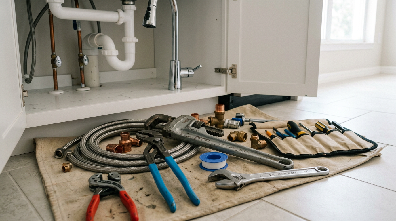 plumbing tools and workspace used by professionals in Tampa, Florida