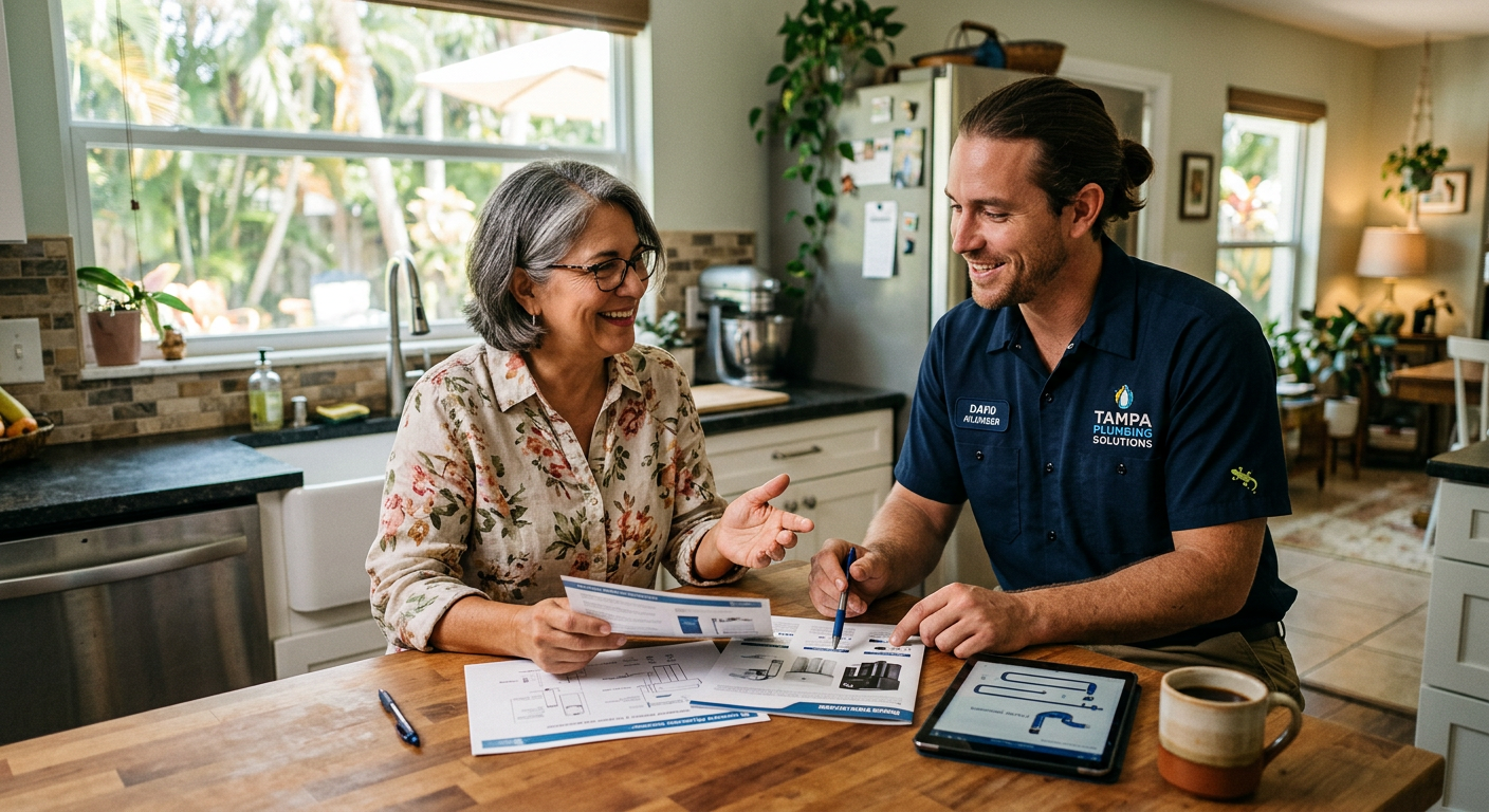 Tampa customer learning about plumbing options