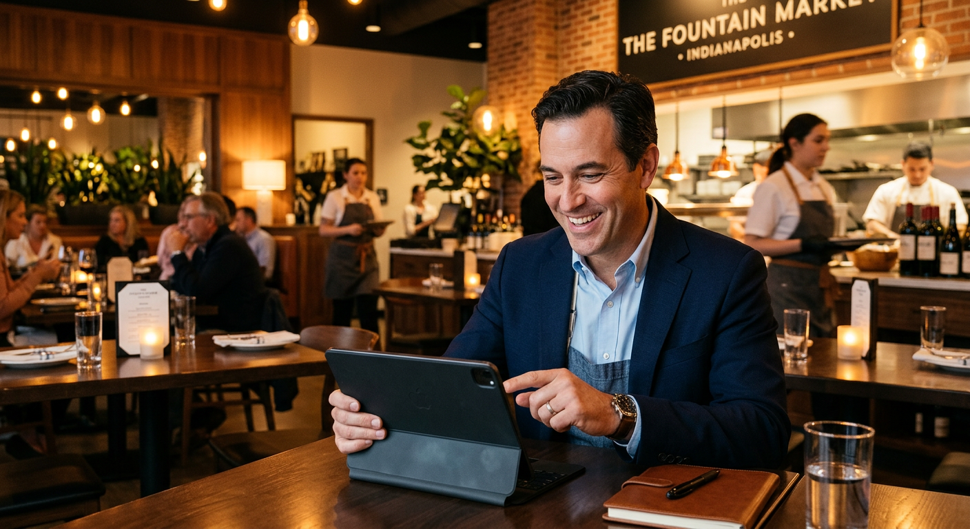 Restaurant business owner seeing AI marketing results in Indianapolis, Indiana Restaurant business owner seeing AI marketing results in Indianapolis, Indiana