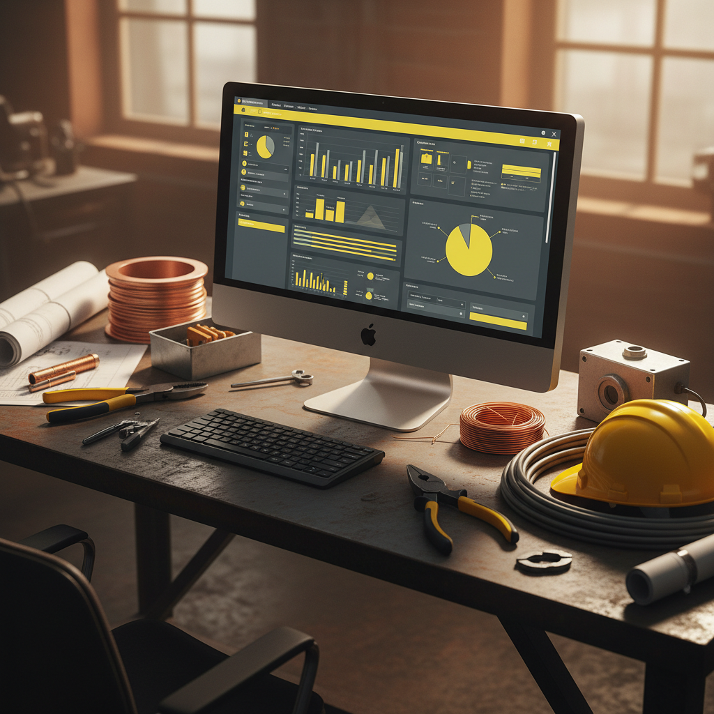 Rochester Electricians: Does AI-Powered Local Search Actually Pay Off?: Overhead shot of an electrician's office with a computer screen displaying an AI platform dashboard, | innovAIt Media