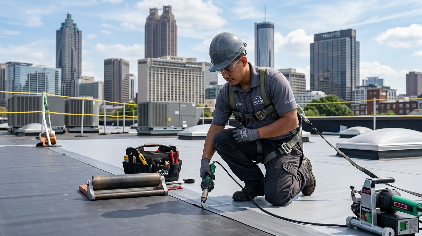 Roofing professional working in Atlanta, Georgia