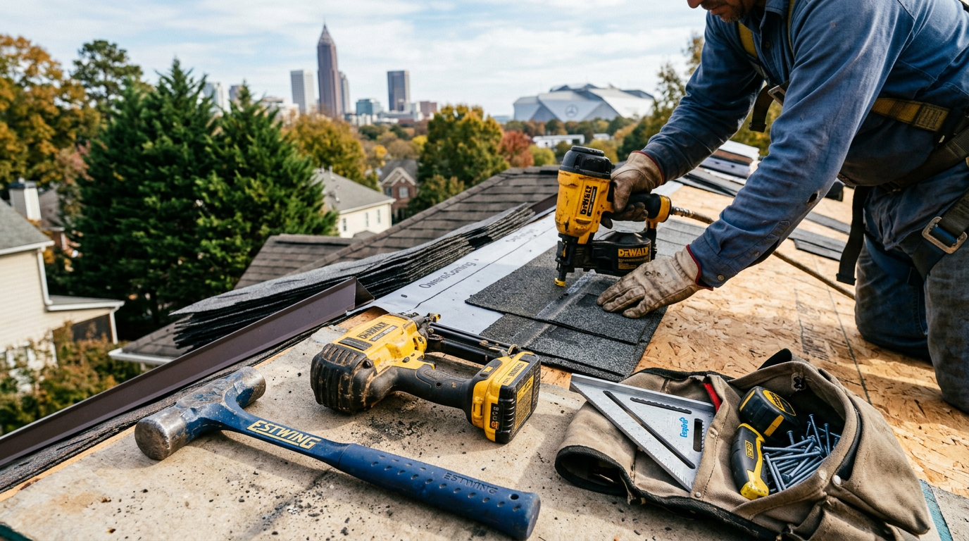 Roofing equipment and tools used by professionals in Atlanta, Georgia
