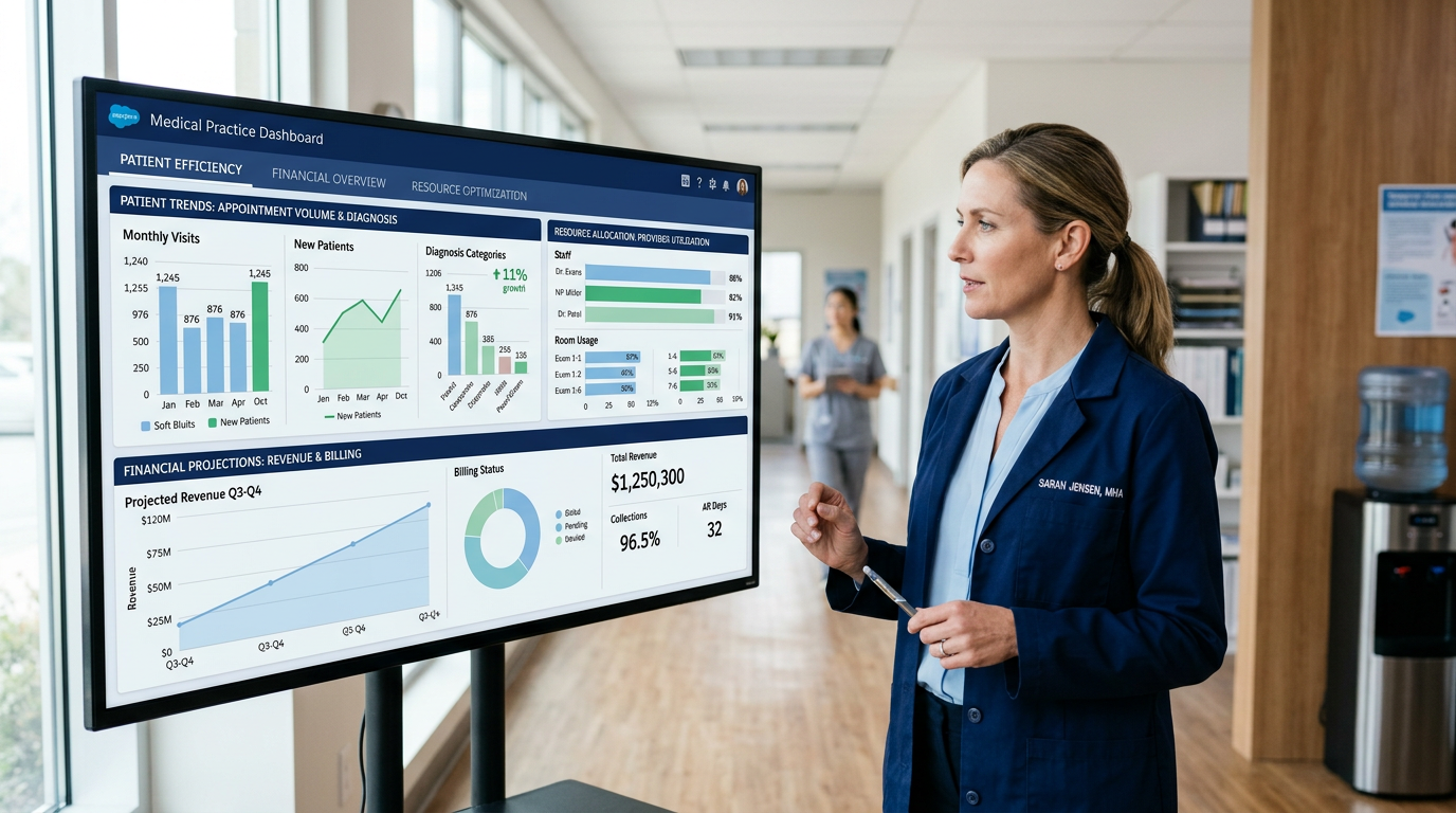 Salesforce Einstein 2 Report: 2026 Profit Projections for Urgent Care: A detailed screenshot or mock-up of the Salesforce Einstein Analytics dashboard specifically tailore | innovAIt Media
