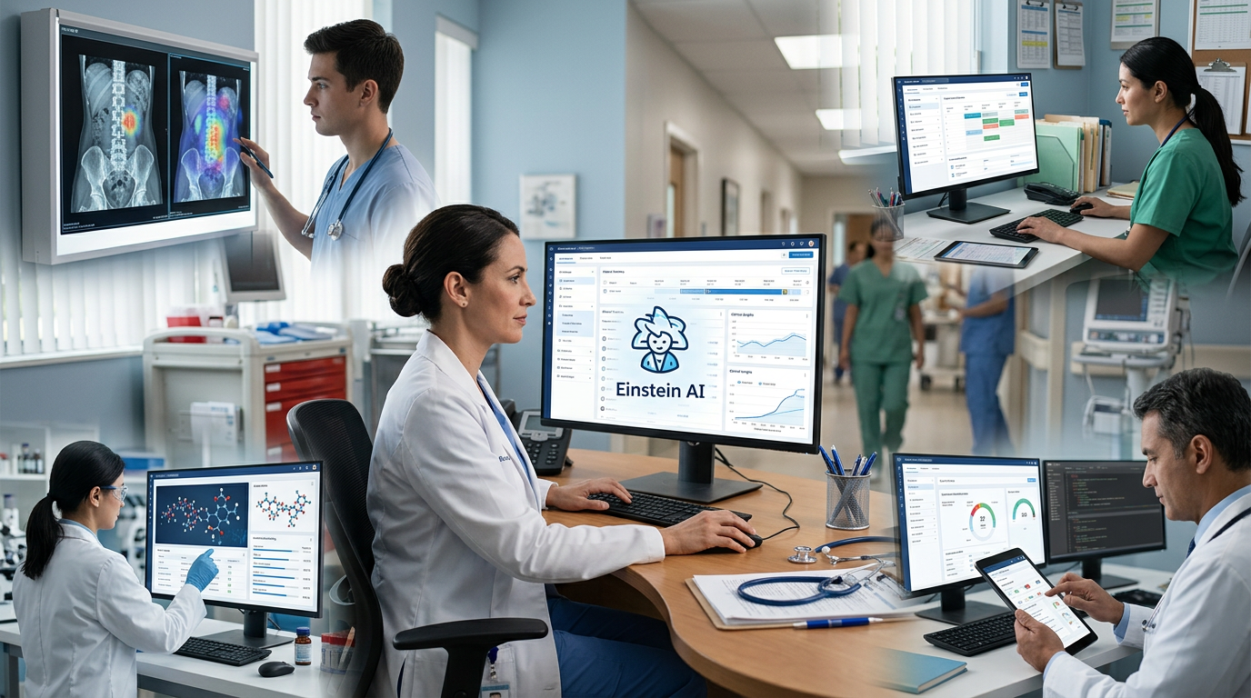 Salesforce Einstein 2 Report: 2026 Profit Projections for Urgent Care: A composite image showing various AI tools integrated into a medical practice's digital dashboard, w | innovAIt Media