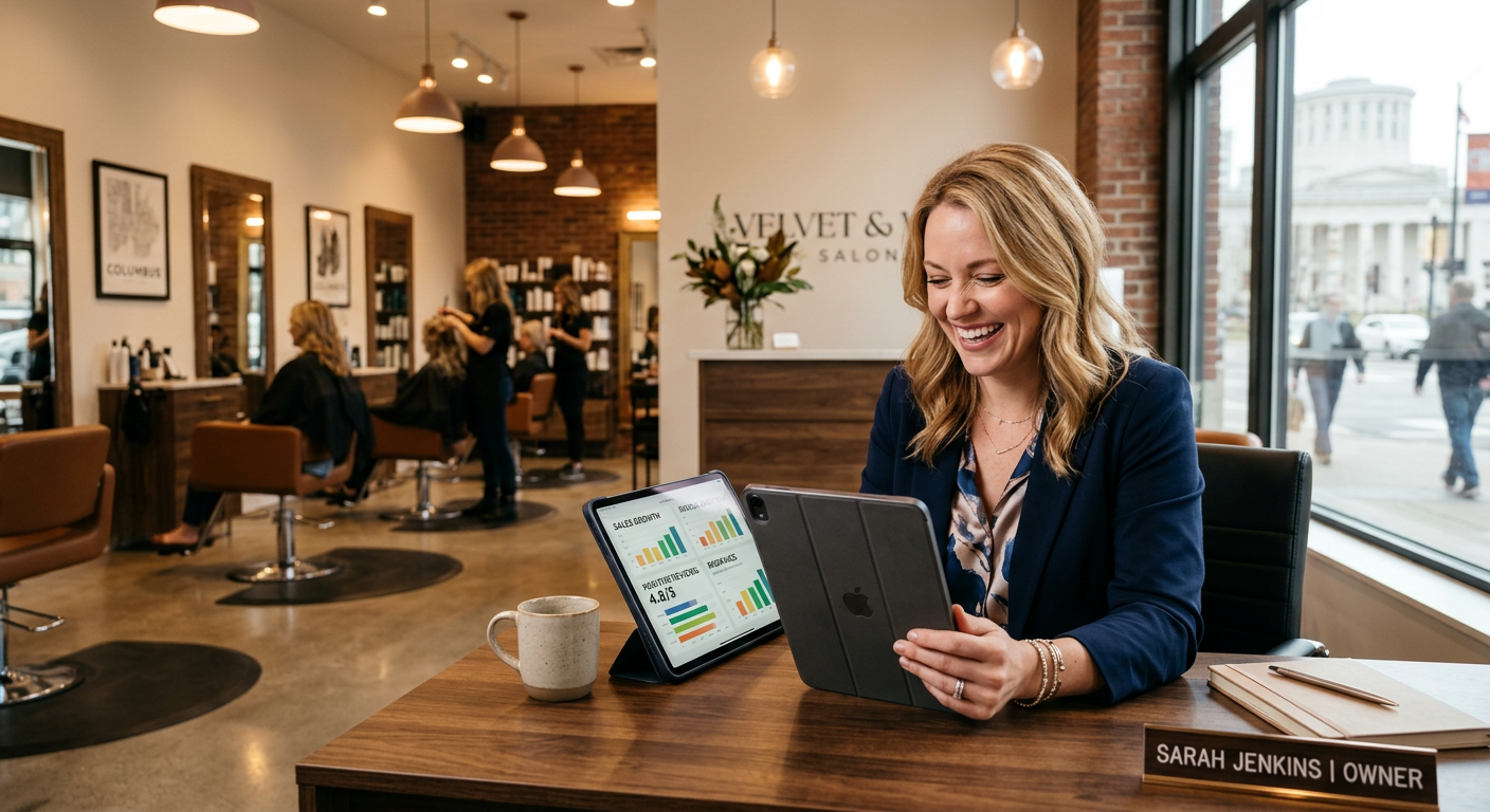 Salon business owner seeing AI marketing results in Columbus, Ohio