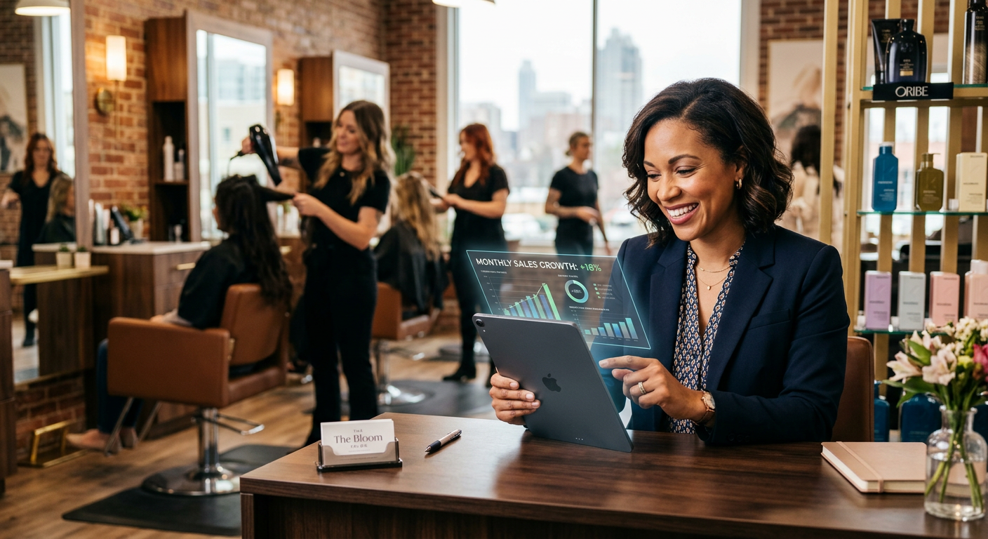 Salon business owner seeing AI marketing results in Raleigh, North Carolina Salon business owner seeing AI marketing results in Raleigh, North Carolina