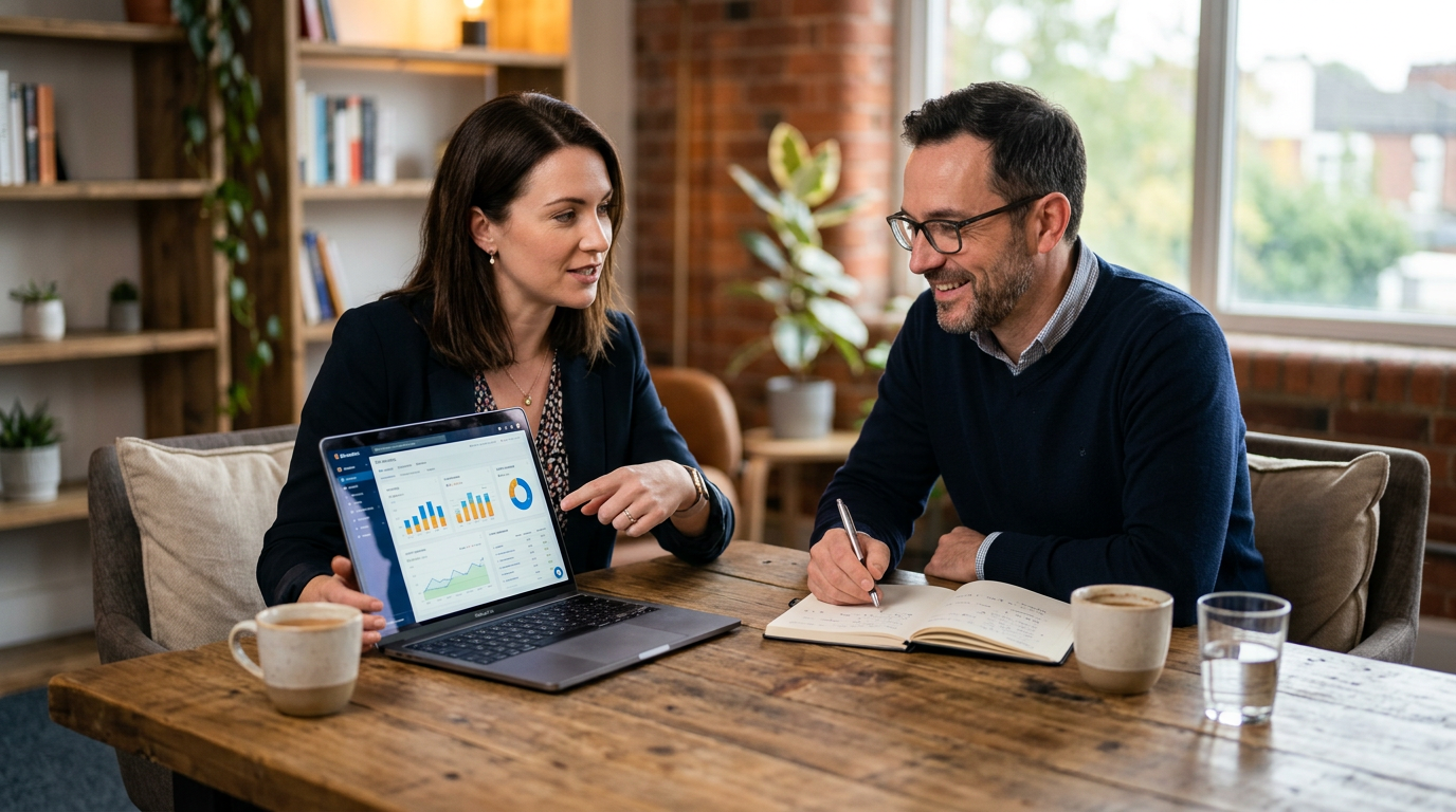 SEO optimized websites: Expert SEO optimized websites professional consulting with a client, warm office | innovAIt Media