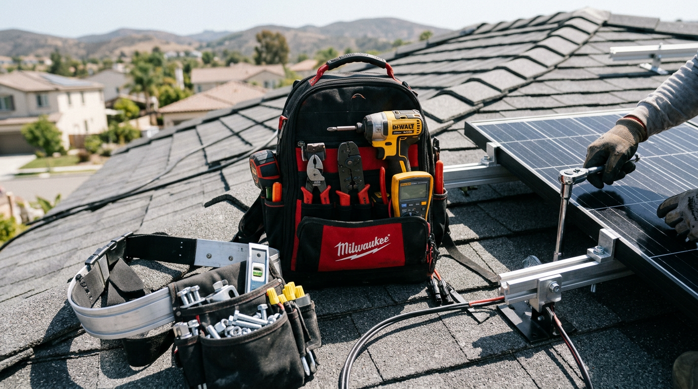 Solar Installer equipment and tools used by professionals in San Diego, California