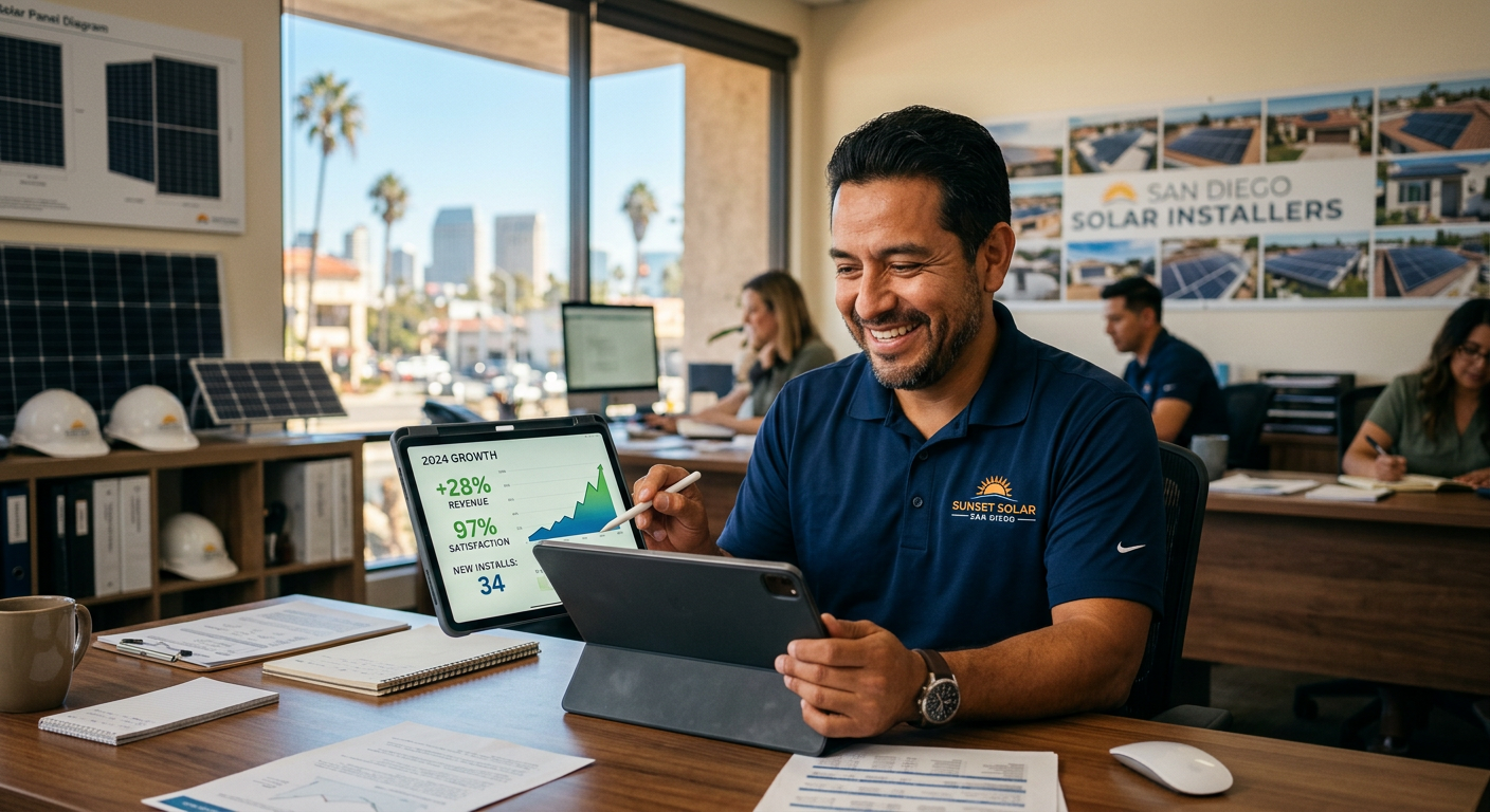Solar Installer business owner seeing AI marketing results in San Diego, California