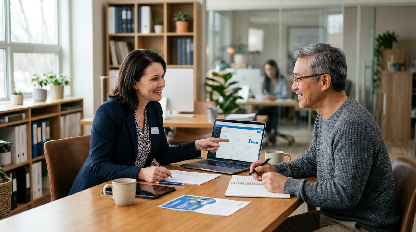 TaxDome for Accounting Firm in Denver, CO: Expert TaxDome for Accounting Firm professional consulting with a client, warm o | innovAIt Media