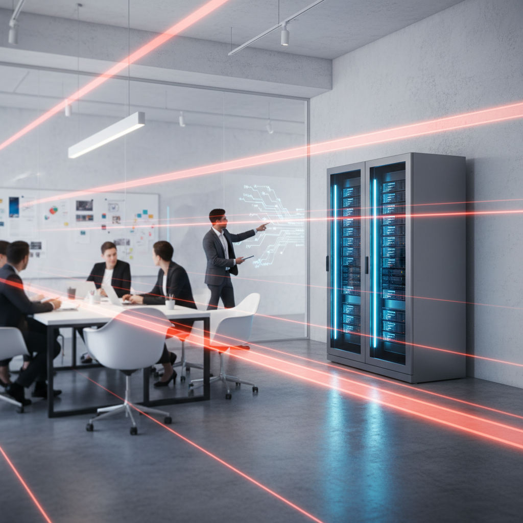 The Geofencing Collapse: How Ignoring AI Doomed Local Marketing: Professional photo of a server rack with glowing blue lights, symbolizing data processing and AI. | innovAIt Media