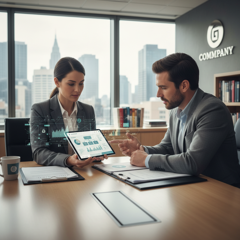 The Insurance Agency's Silent Killer: Is Your AEO Strategy Losing Clients? The Insurance Agency's Silent Killer: Is Your AEO Strategy Losing Clients?: Professional photo of an insurance agent confidently interacting with a client over a tablet, while | innovAIt Media