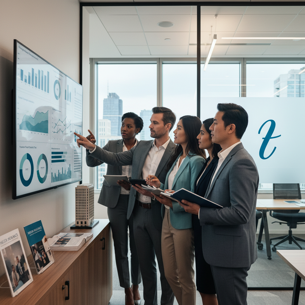 The Insurance Agency's Silent Killer: Is Your AEO Strategy Losing Clients? The Insurance Agency's Silent Killer: Is Your AEO Strategy Losing Clients?: Professional photo of a diverse team of insurance professionals reviewing an analytics dashboard, wi | innovAIt Media