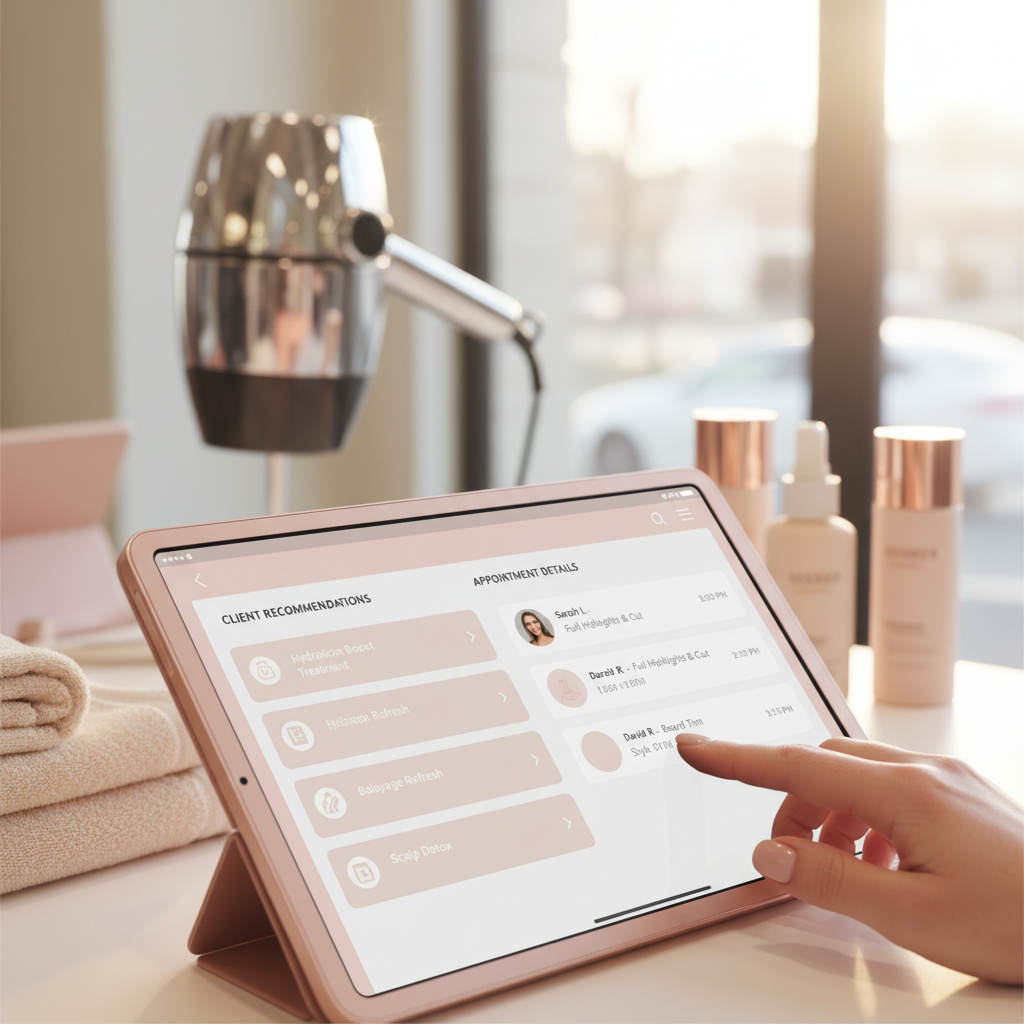 The Luxury Salon's AI Blind Spot: Why 'Outranking' Isn't Enough The Luxury Salon's AI Blind Spot: Why 'Outranking' Isn't Enough: A close-up of a tablet showing an AI-powered salon management system interface with personalized cli | innovAIt Media