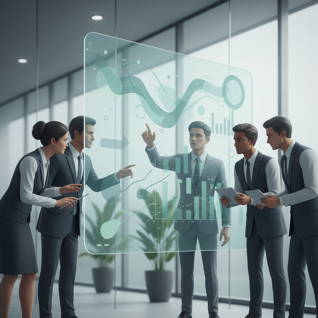 The ROI of AI Search for Tax Accountants: Professional shot of a team in a tax accounting firm collaborating around a large screen displaying  | innovAIt Media
