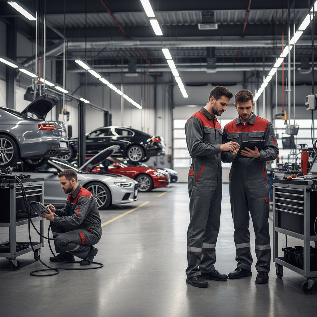 Unlock AI Efficiency for Tuscaloosa Auto Shops Unlock AI Efficiency for Tuscaloosa Auto Shops: A professional photo depicting a modern auto repair shop with technicians interacting with diagnosti | innovAIt Media