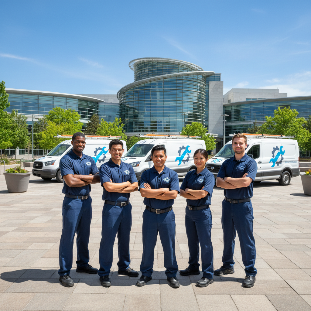 Unlock Growth: Hyperlocal SEO for Salt Lake City Plumbers: Professional photo of a diverse team of plumbers in branded uniforms standing proudly in front of th | innovAIt Media