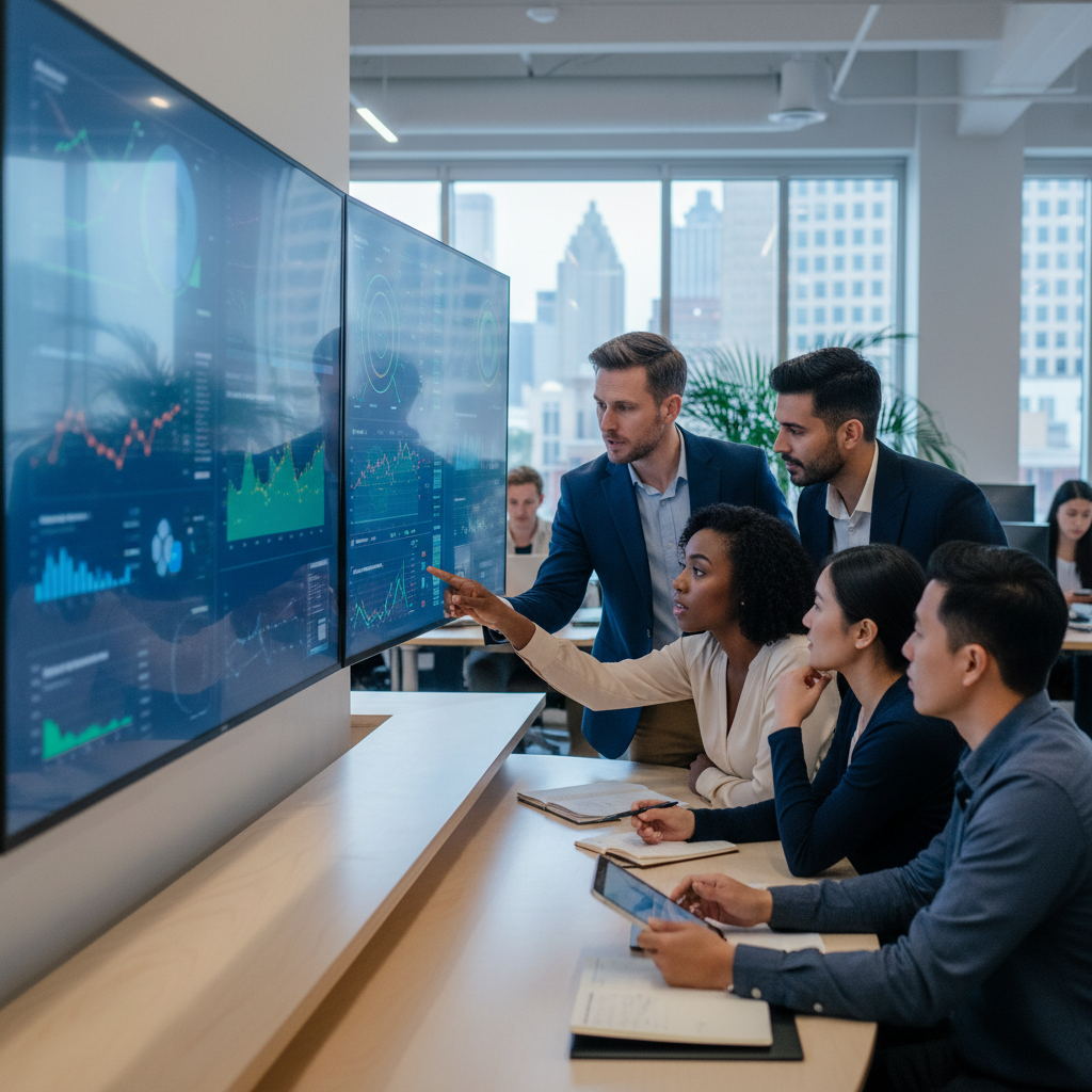 What Every Atlanta Realtor Should Know About AI Market Analysis: Close-up of a diverse group of real estate agents in Atlanta coworking, collaborating while reviewin | innovAIt Media