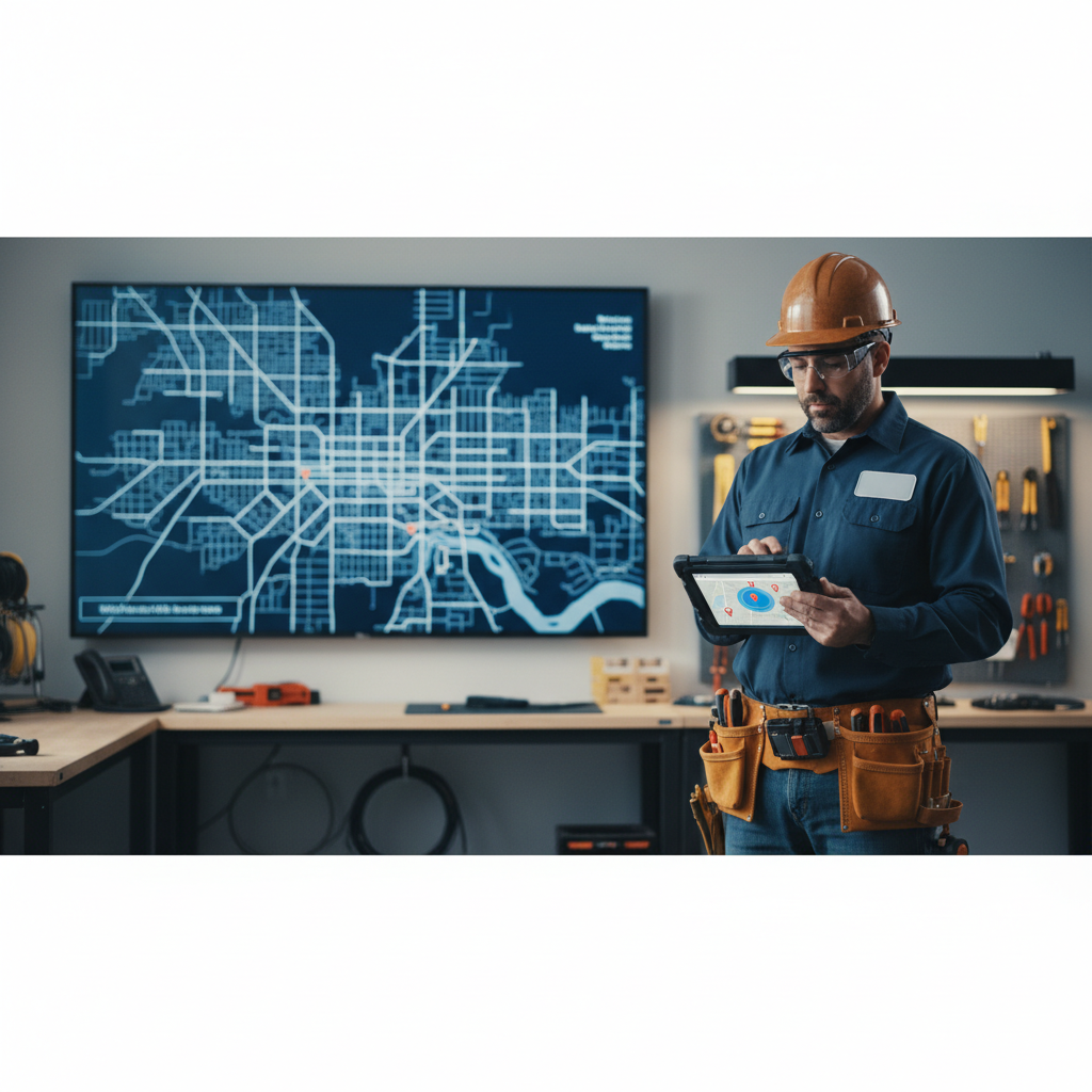 What Every Wichita KS Master Electrician Should Know About Hyperlocal Targeting: Professional image of an electrician using a tablet to view local search results, with a map of Wich | innovAIt Media