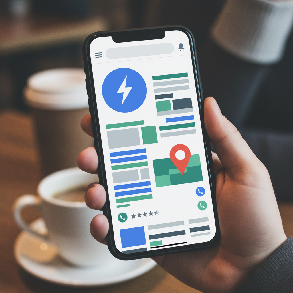 What Every Wichita KS Master Electrician Should Know About Hyperlocal Targeting: Close-up shot of a smartphone displaying a localized Google search result for 'electrician near Dela | innovAIt Media