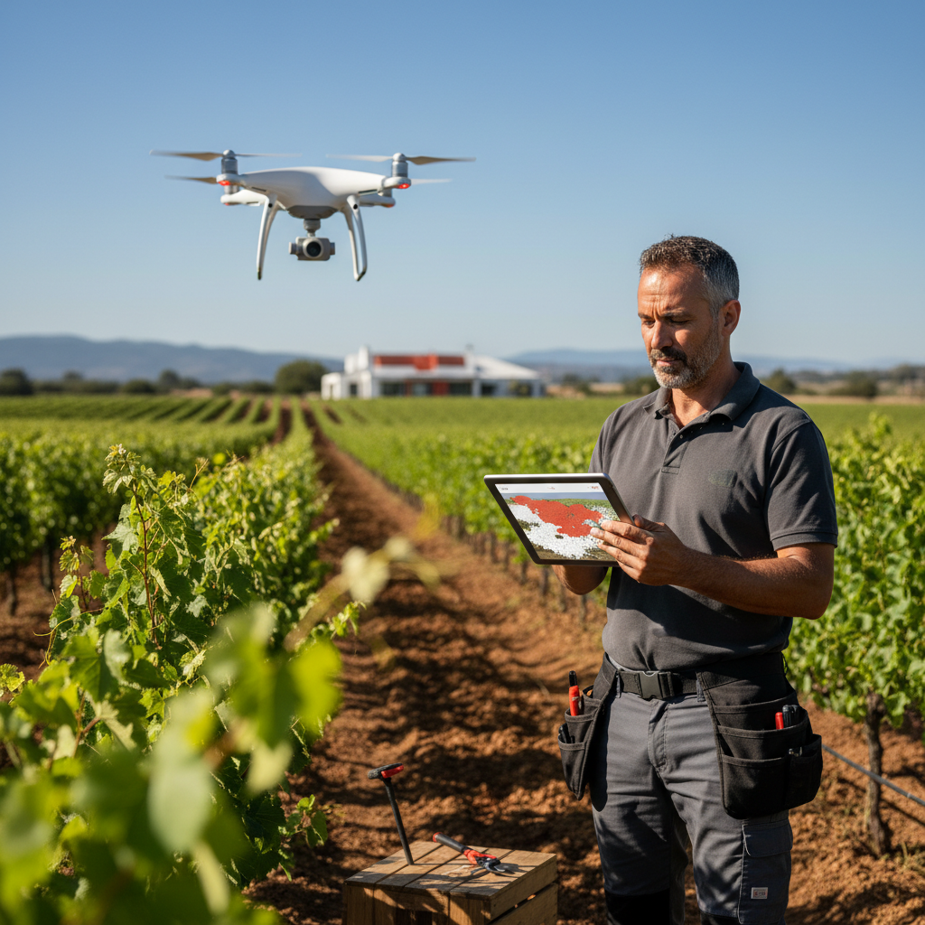 What Happens When a Landscaper Tries AI in , What Happens When a Landscaper Tries AI in , : Professional photo of a landscaper looking at drone footage on a tablet, which is analyzing plant he | innovAIt Media