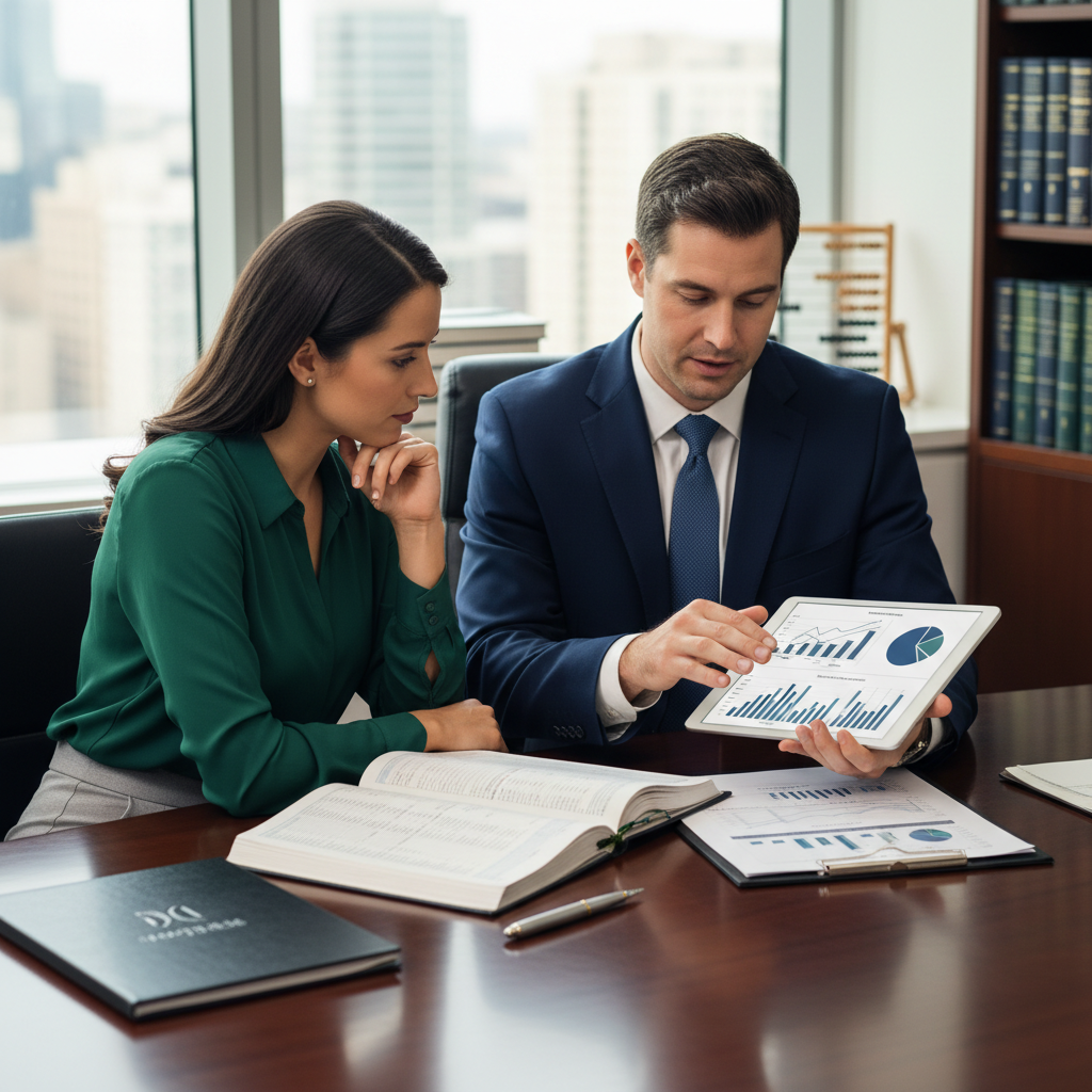 What happens when a Dallas Tax Accountant tries AI for the first time?: Professional photo of an accountant collaborating with a client, using a tablet to share insights ge | innovAIt Media