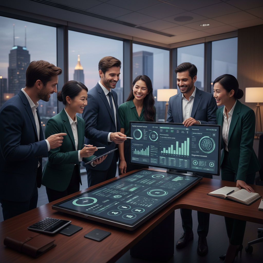 What happens when a Dallas Tax Accountant tries AI for the first time?: Professional photo of a diverse team of accountants collaboratively working on a modern AI-powered d | innovAIt Media