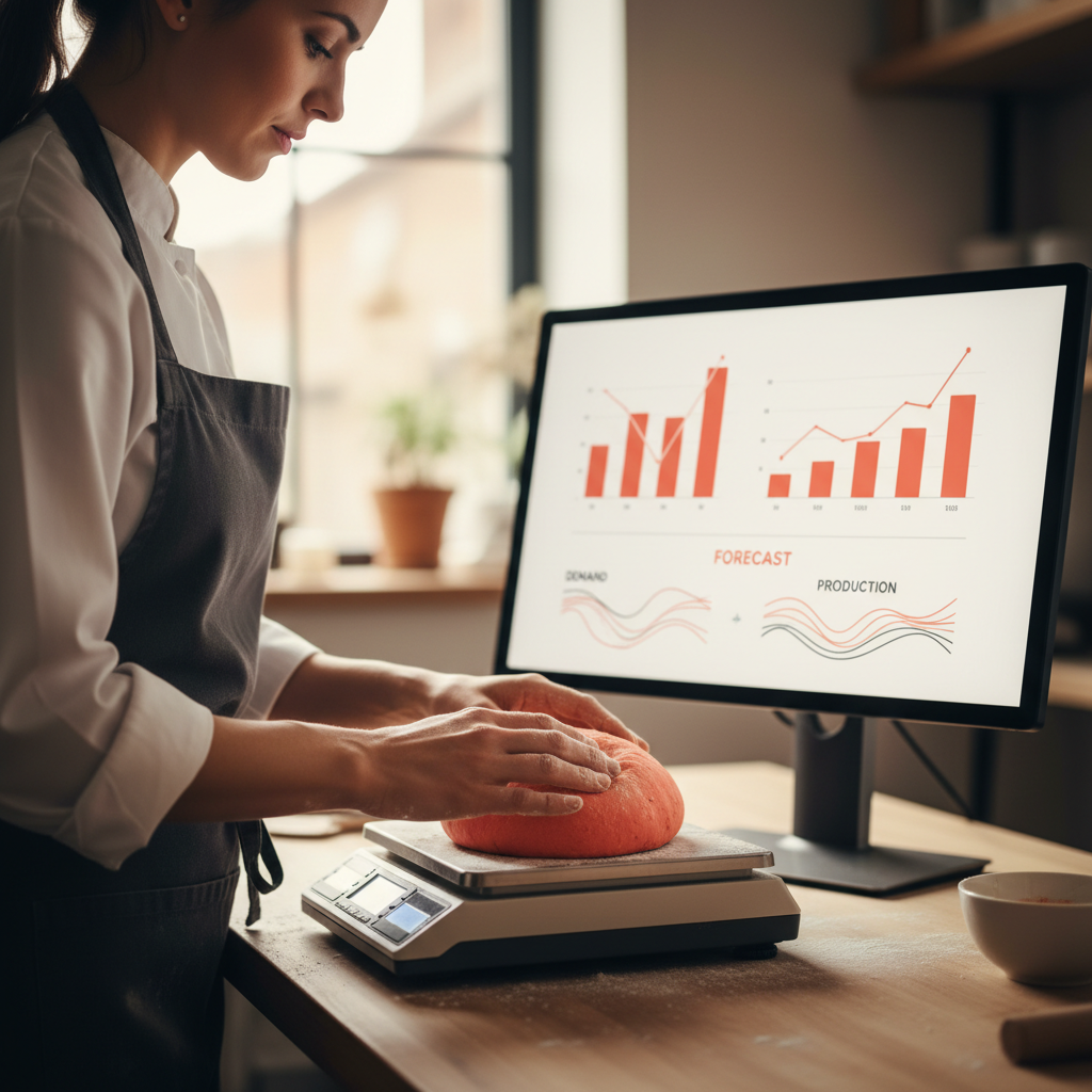 What Happens When a Knoxville Artisan Bakery Tries AI? What Happens When a Knoxville Artisan Bakery Tries AI?: Professional photo of an artisan baker meticulously weighing ingredients, with a digital inventory s | innovAIt Media