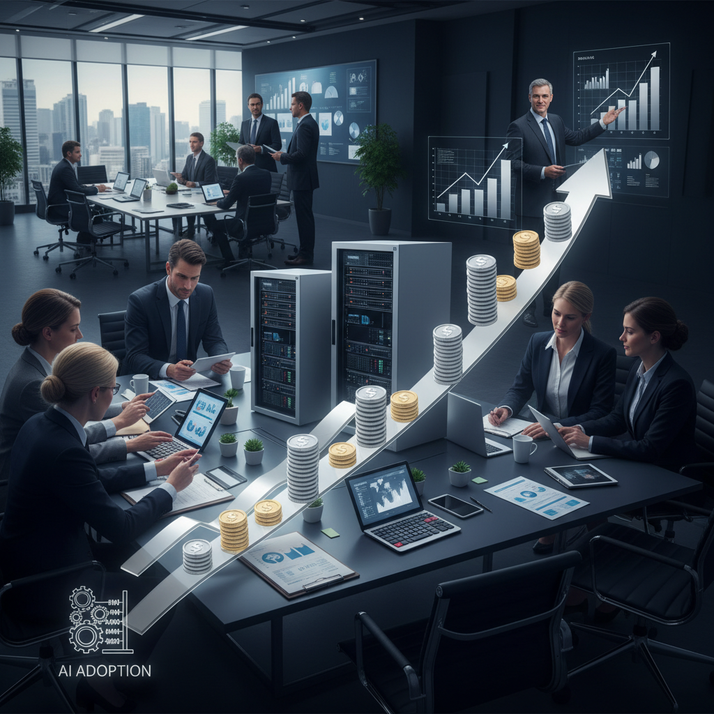 What Happens When a Miami Accounting Firm Tries AI Automation? What Happens When a Miami Accounting Firm Tries AI Automation?: Diagram showing a clear path from AI adoption to ROI, with upward trending arrows and monetary symbo | innovAIt Media