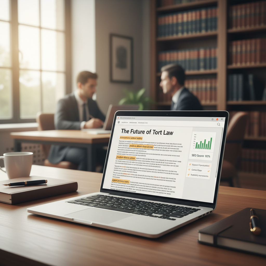 What Happens When an Indiana Family Lawyer Tries AI First SEO?: Close-up of a legal blog post shown on a laptop, with AI-generated SEO suggestions highlighted. | innovAIt Media