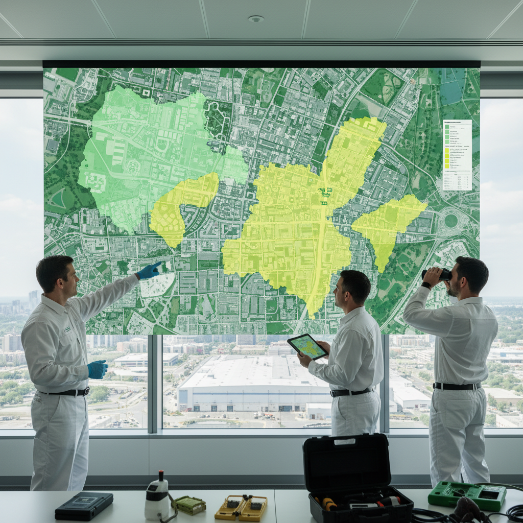 What Happens When Pest Control Swaps Sales Teams for AutoGen: A detailed map of a city showing color-coded zones based on machine learning predictions for pest ac | innovAIt Media