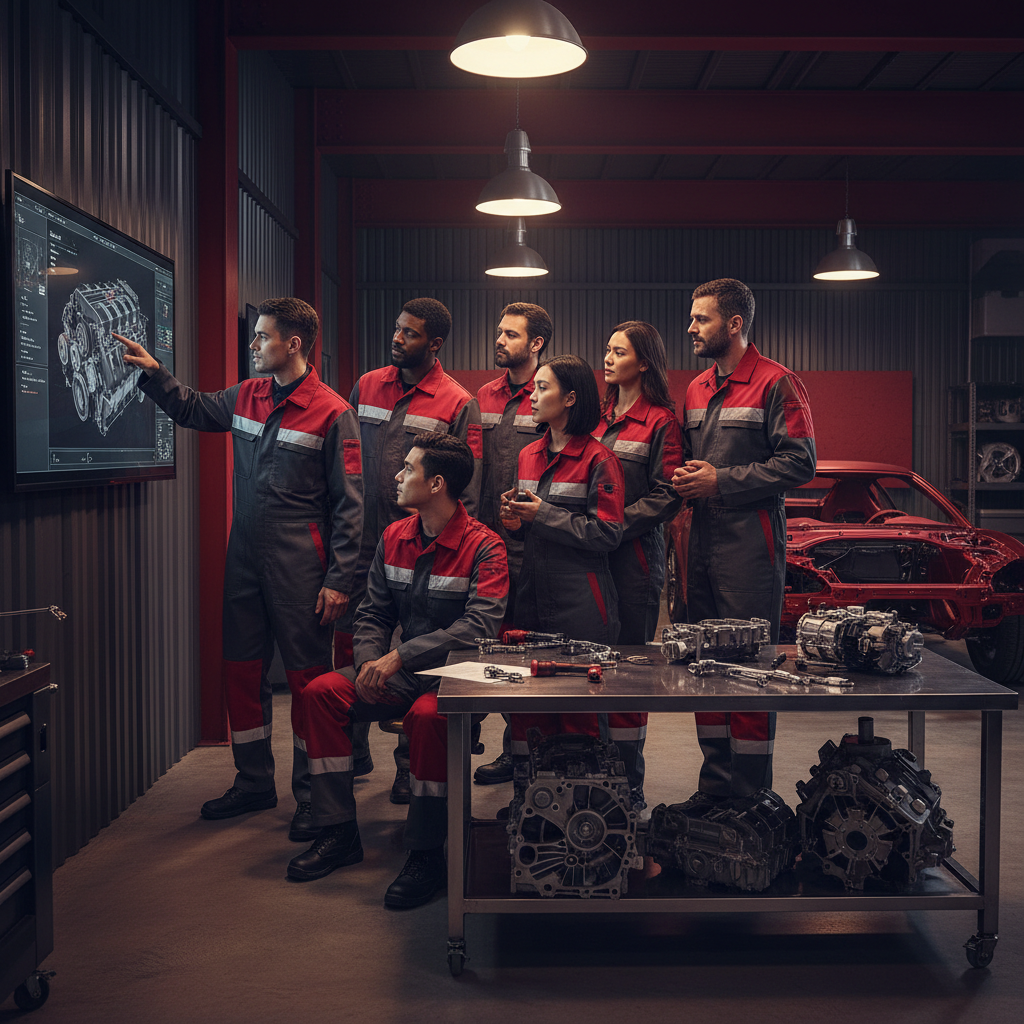 Why AI & GEO Optimization Matters for Memphis Auto Shops: Professional photo of a diverse team of auto technicians collaborating in a vibrant, modern garage l | innovAIt Media