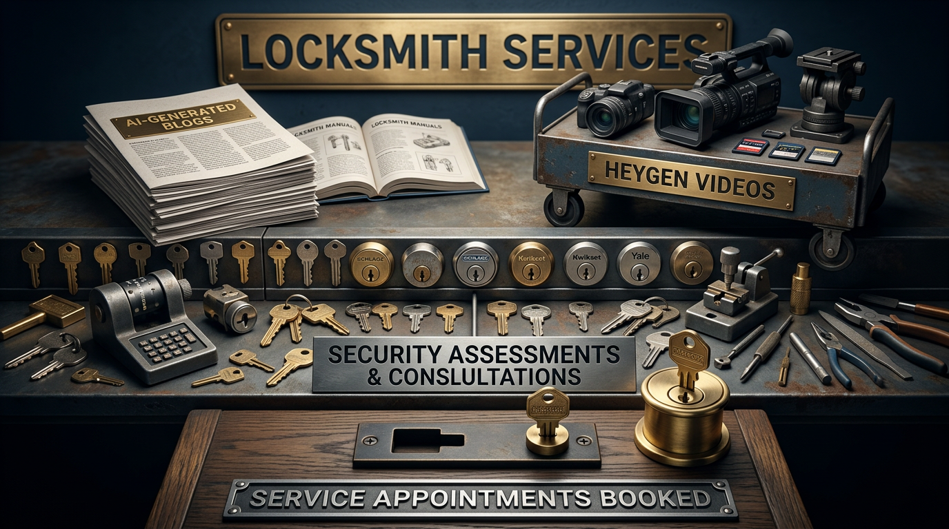 Writer AI Framework: Your Florist AI Strategy Is Broken: A digital diagram illustrating a content marketing funnel for locksmiths, with 'AI-Generated Blogs' | innovAIt Media