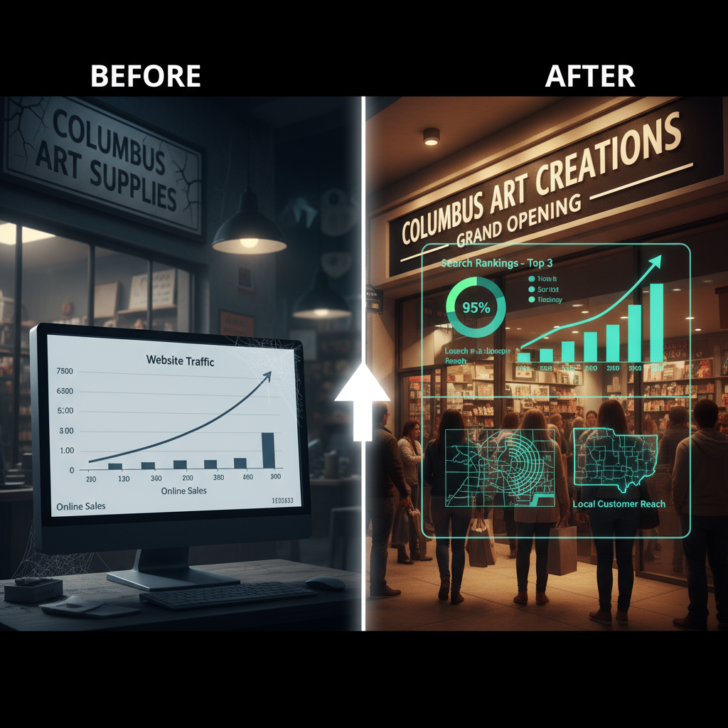 Small business owner reviewing analytics for affordable seo packages columbus oh