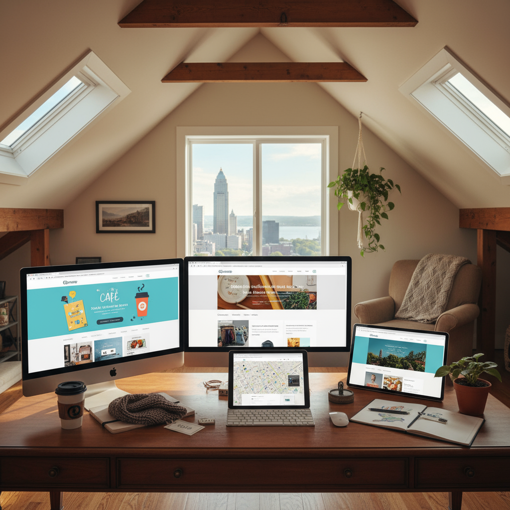 A graphic illustrating the streamlined process of affordable web design in Cleveland Ohio
