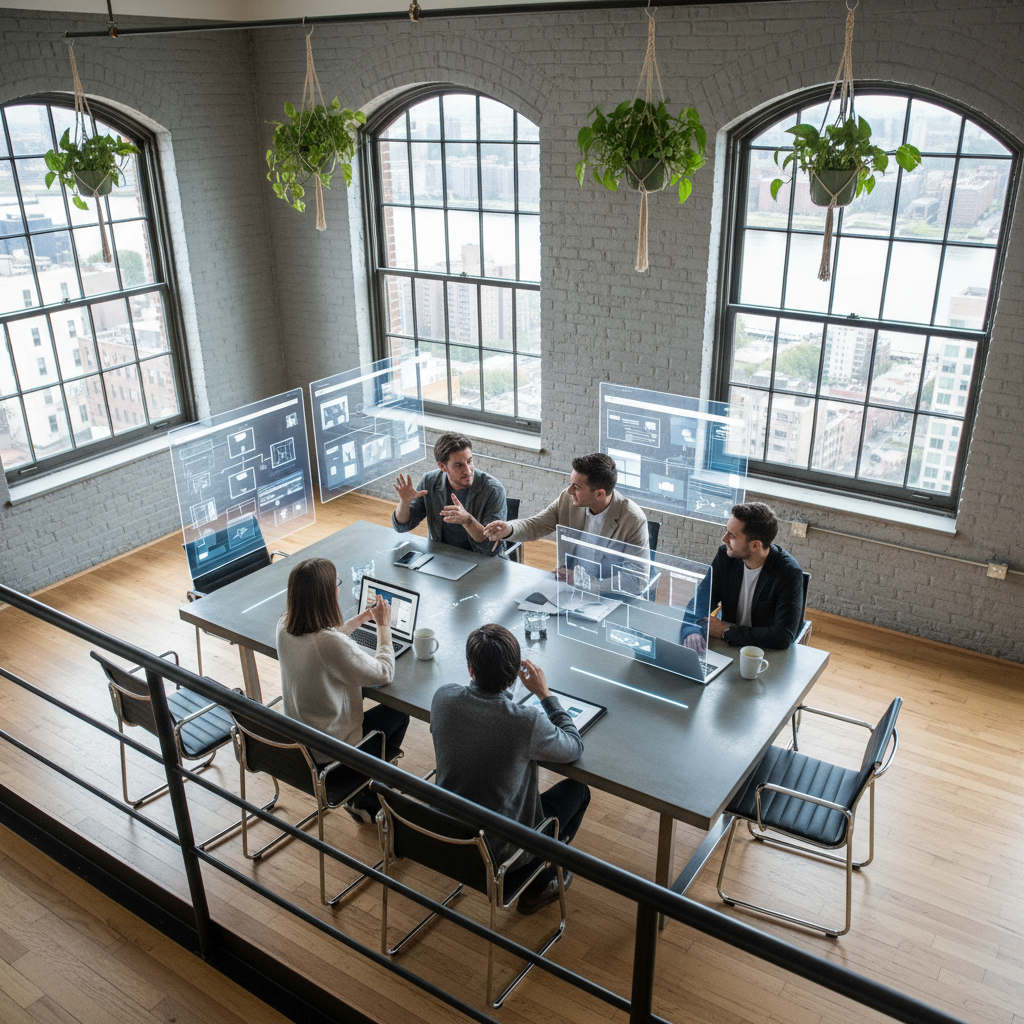 affordable website design New York City - A diverse group of business owners in New York City discussing their digital marketing strategy
