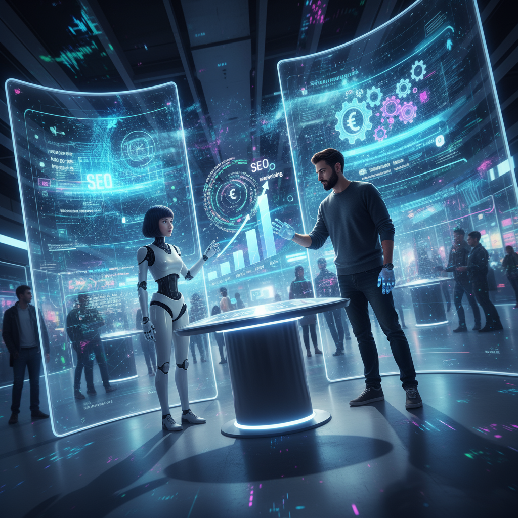 Business owner in a local shop reviewing positive growth report on a tablet due to affordable SEO.