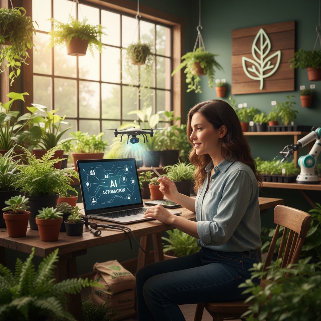 A business owner in Orlando looking at a graph of increasing online customers from AI automation.