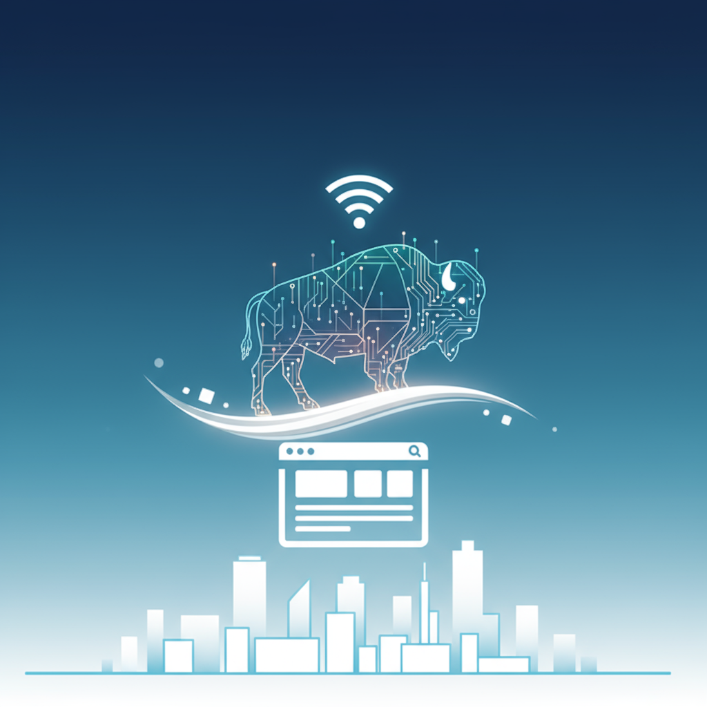 Illustration showing the connection between AI automation and a new website for a business in Buffalo, NY.