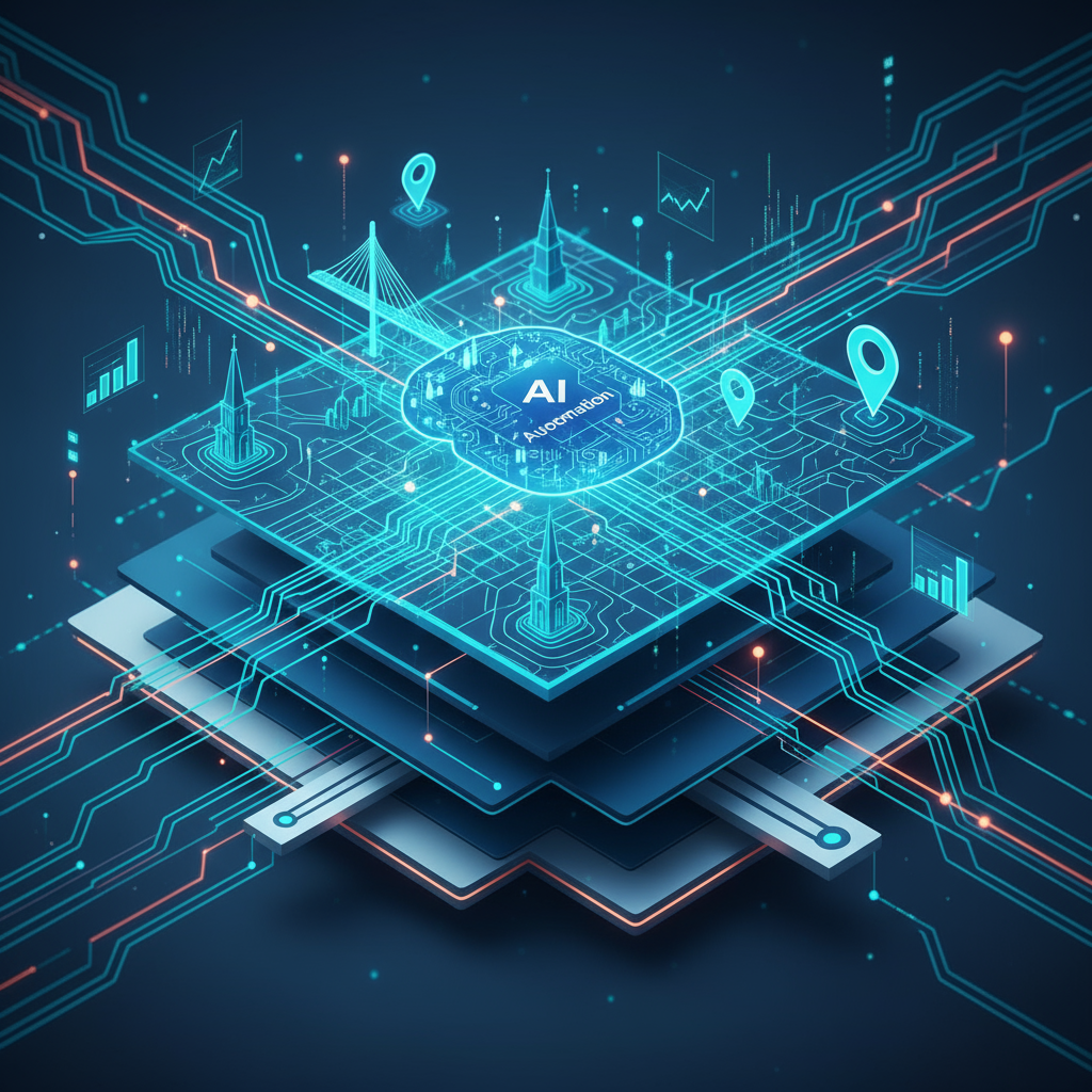 Illustration of the process for AI automation google maps optimization in Charleston, SC.