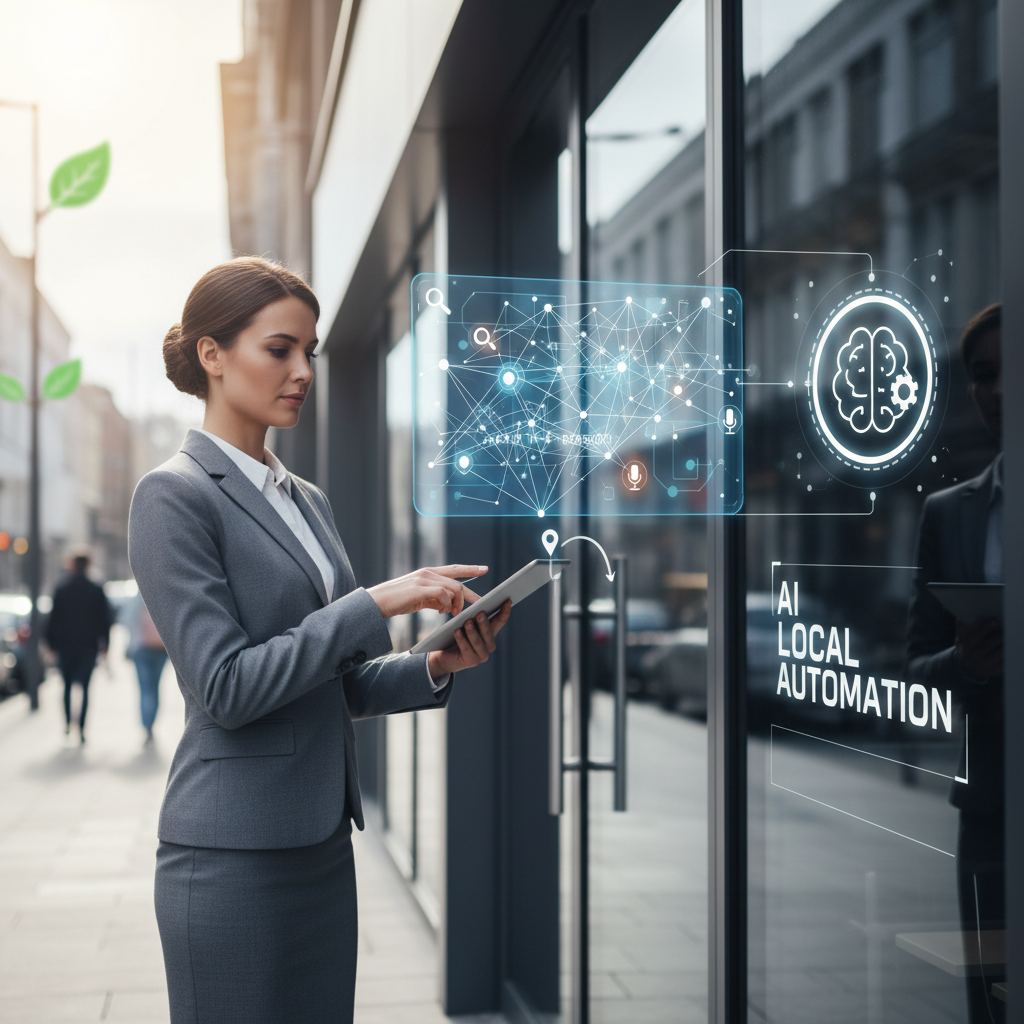 A diagram showing how AI marketing automation benefits local businesses by creating content that gets cited by AI search engines.